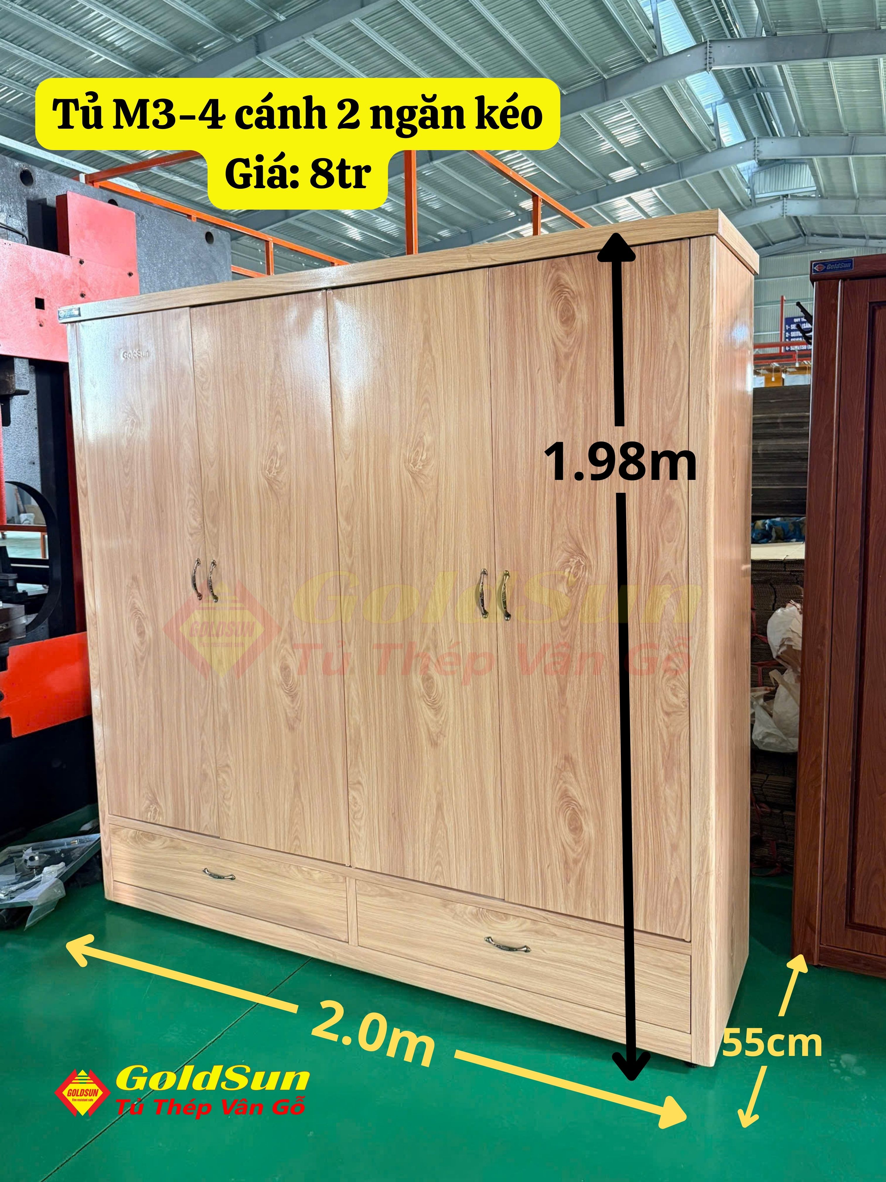 Tủ 4 Cánh 2 Ngăn Kéo Mẫu M3