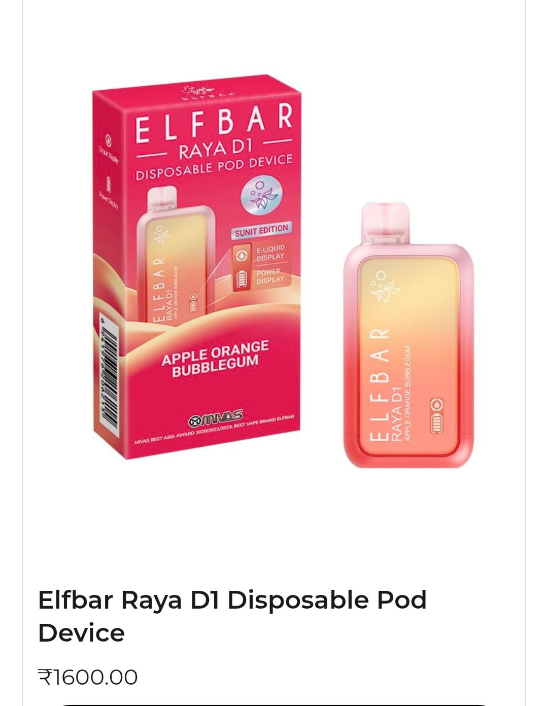 Elfbar Raya D1 Disposable Pod Device