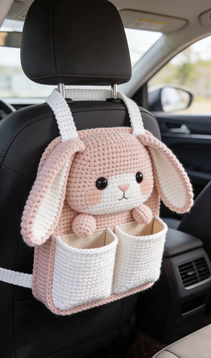 Crochet Bunny Car Seat Organizer