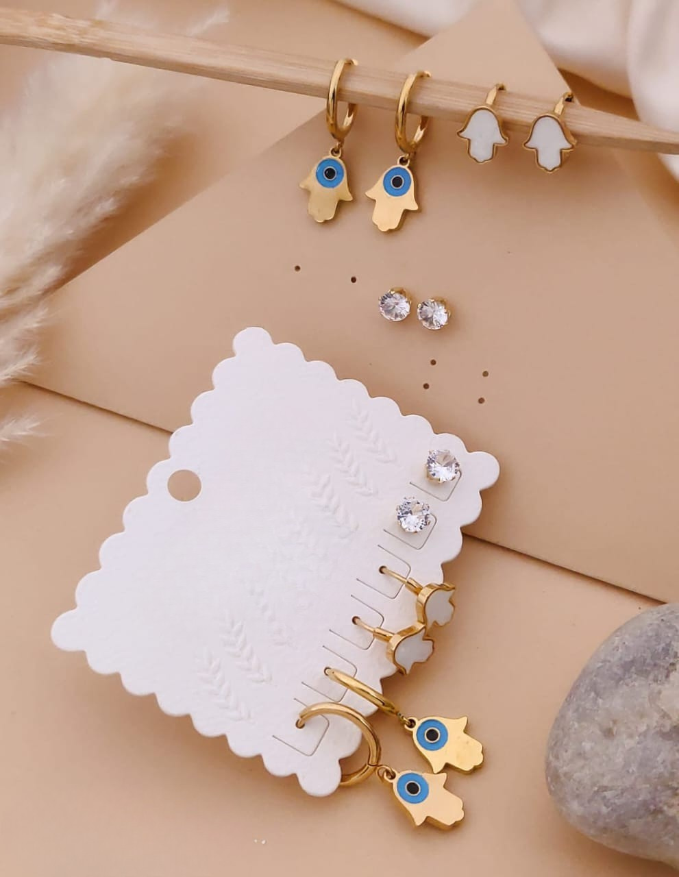 Evil Eye Hamsa Earrings & Stud Set