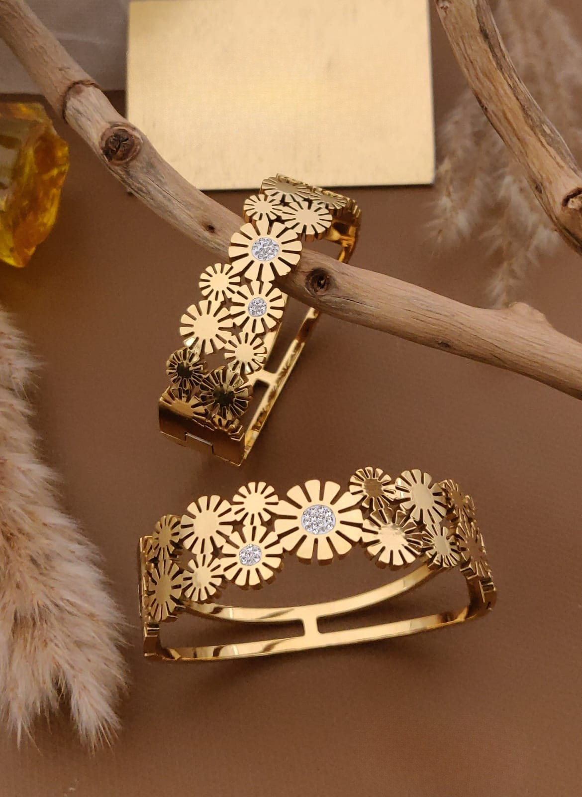 Floral Gold Plated Bracelet Duo