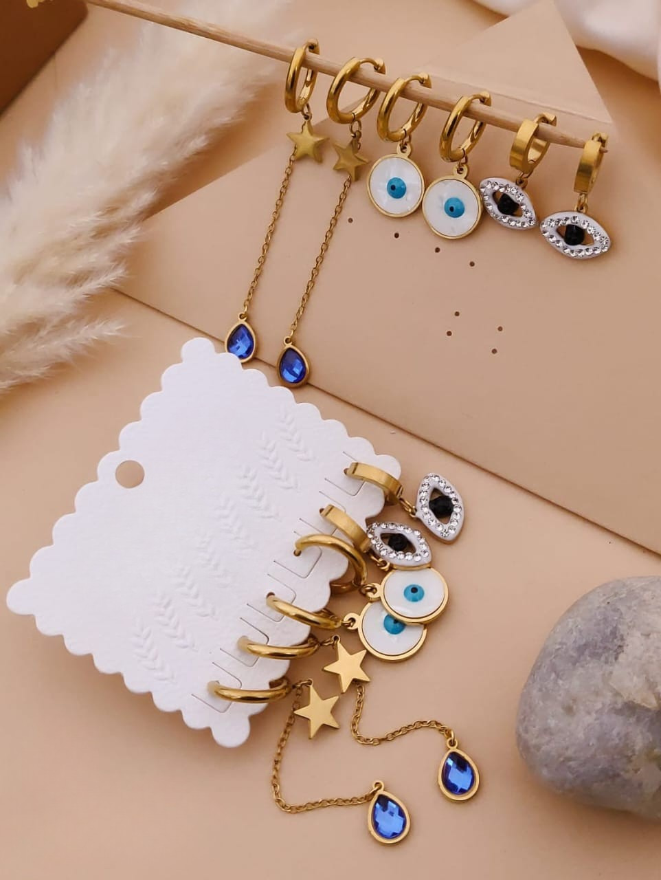 Gold Evil Eye Earrings Set