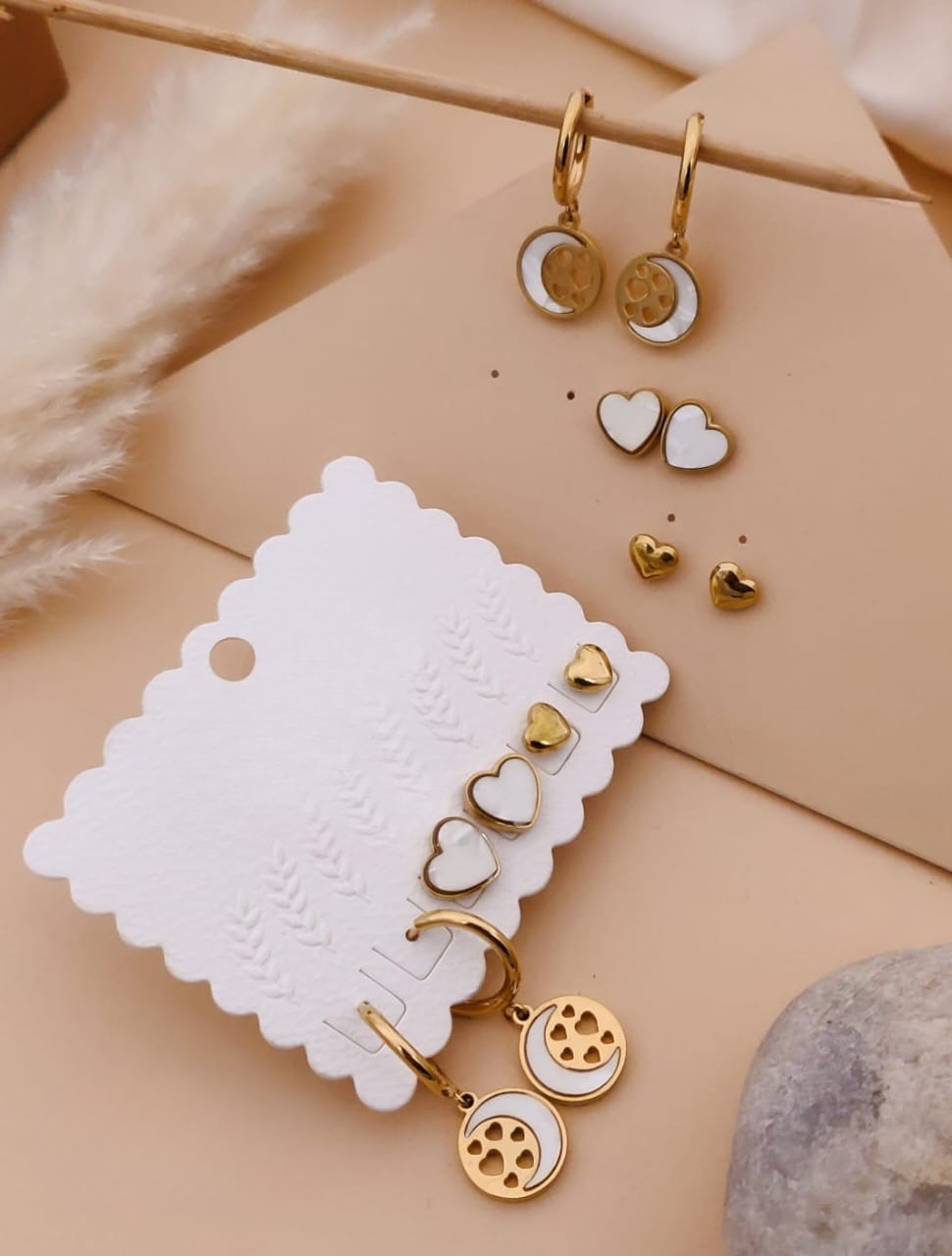 Gold and White Earring Set