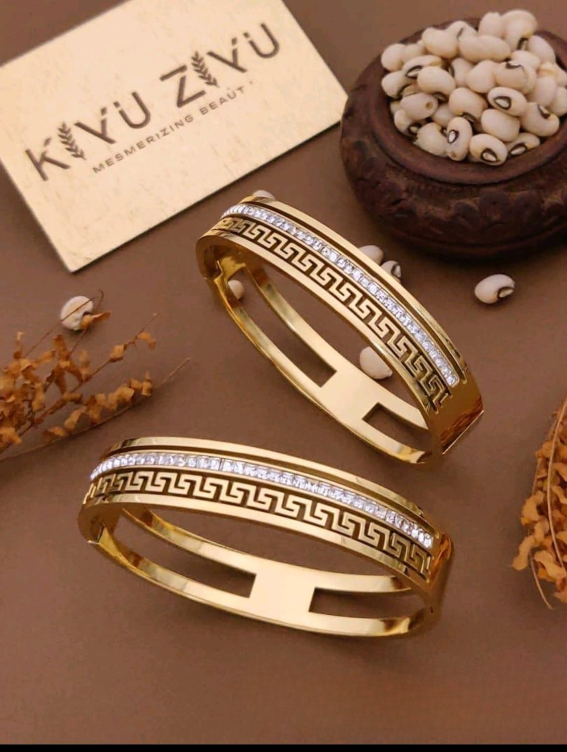 Elegant Greek Pattern Gold Bangles