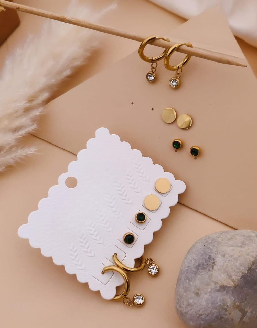 Elegant Gold Studs & Hoop Earring Set