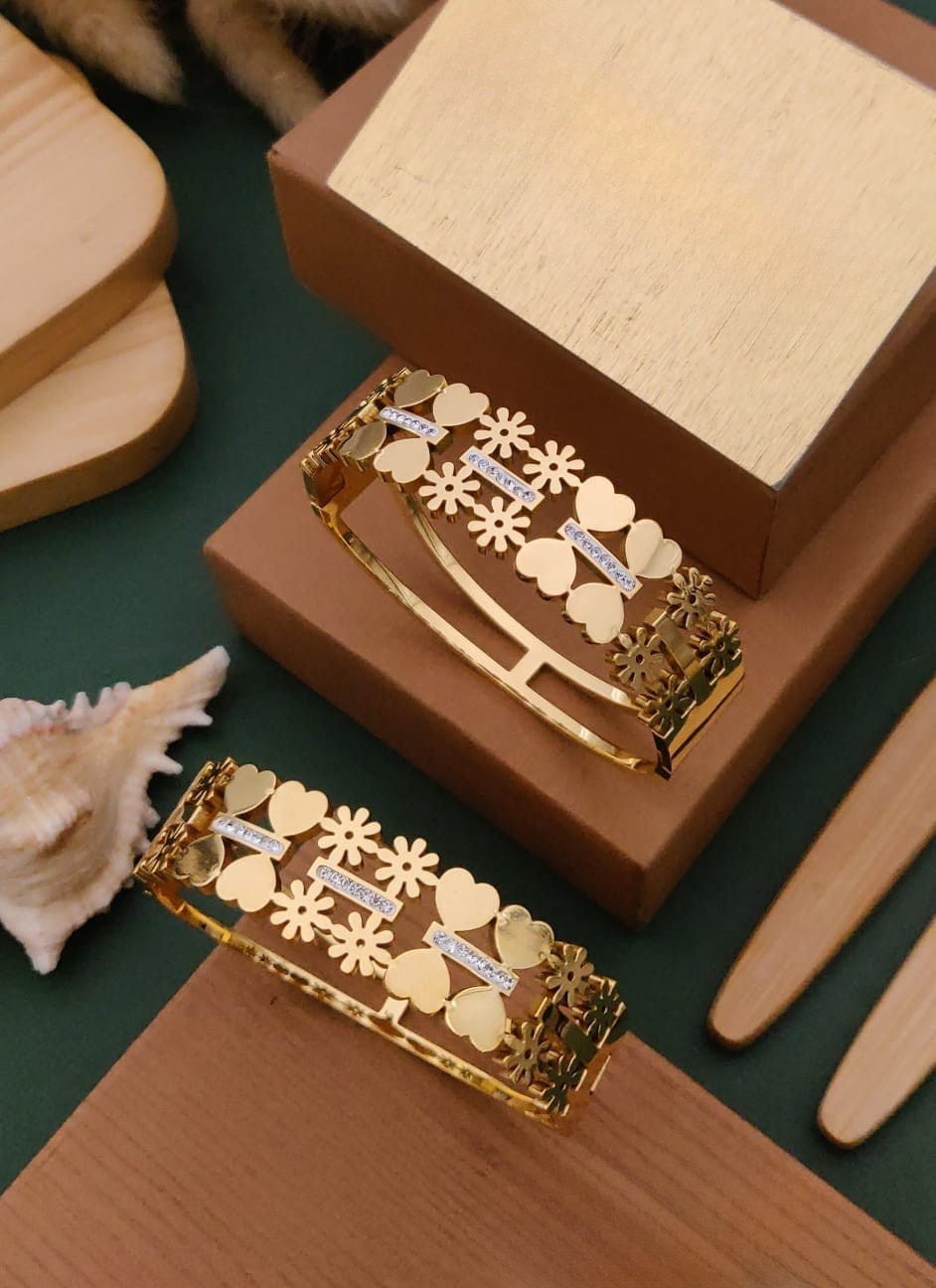 Gold-Plated Heart & Flower Bangles