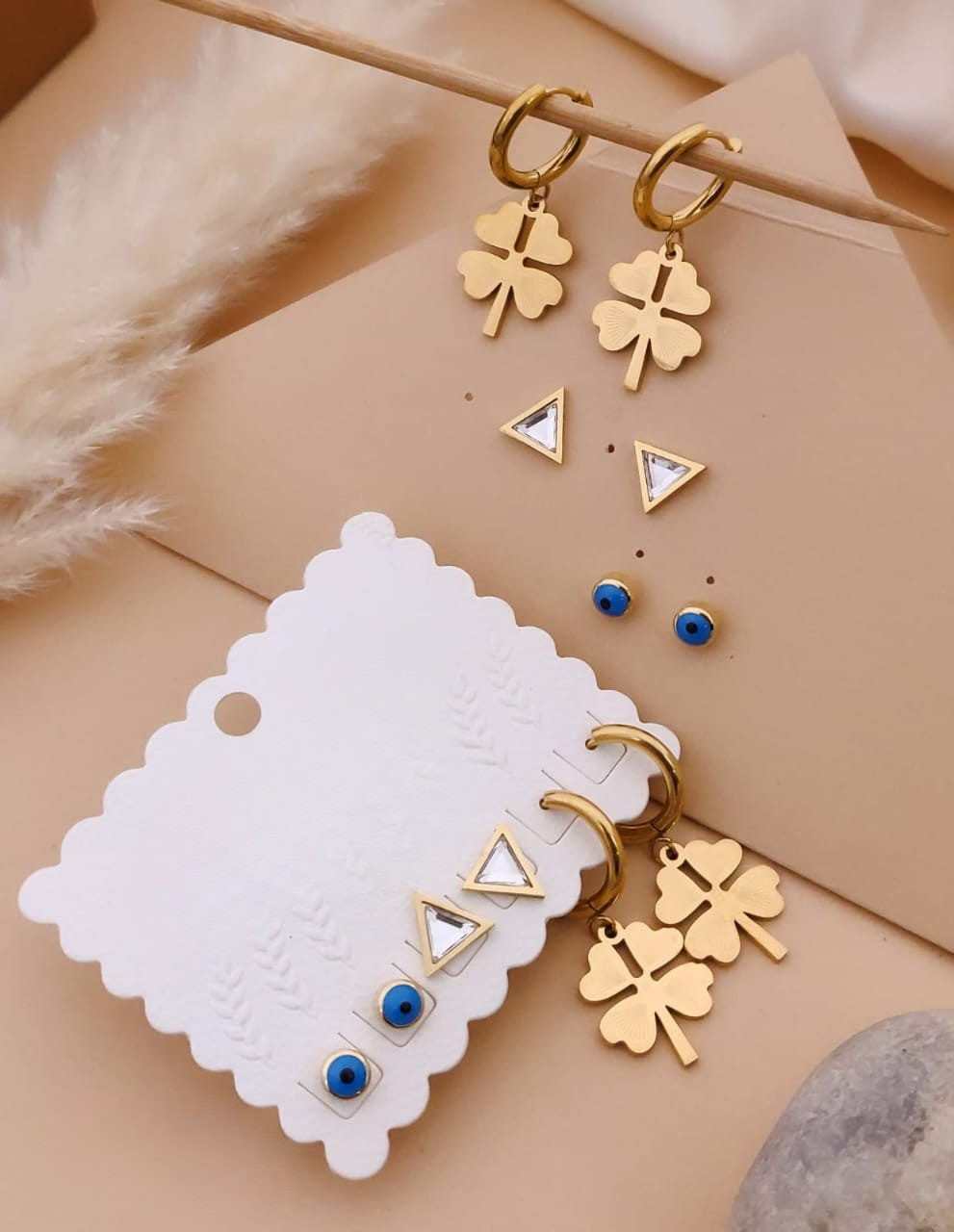 Gold Lucky Charm Earring Set
