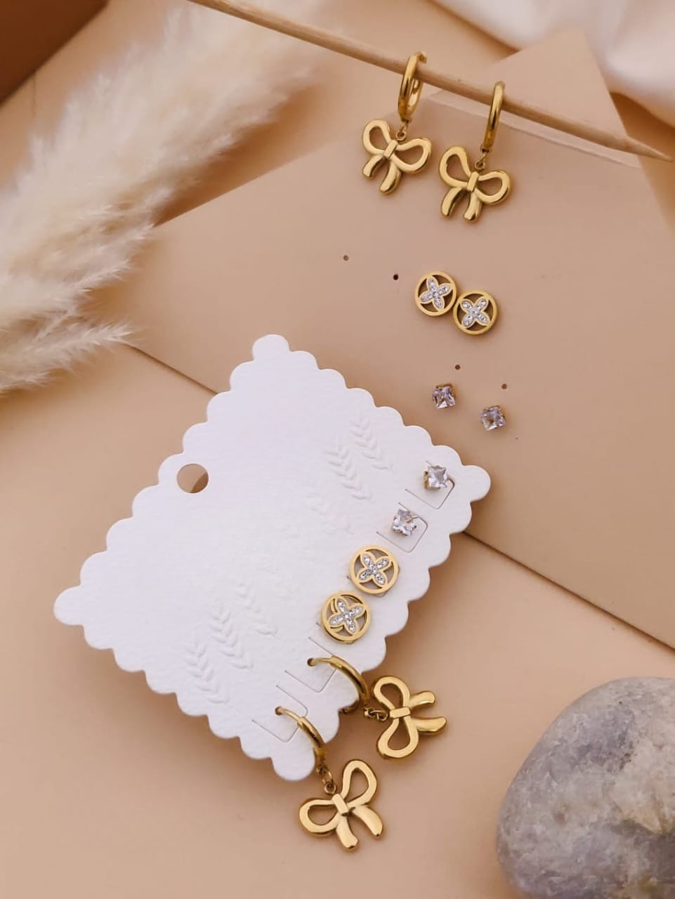 Bow & Crystal Earring Set