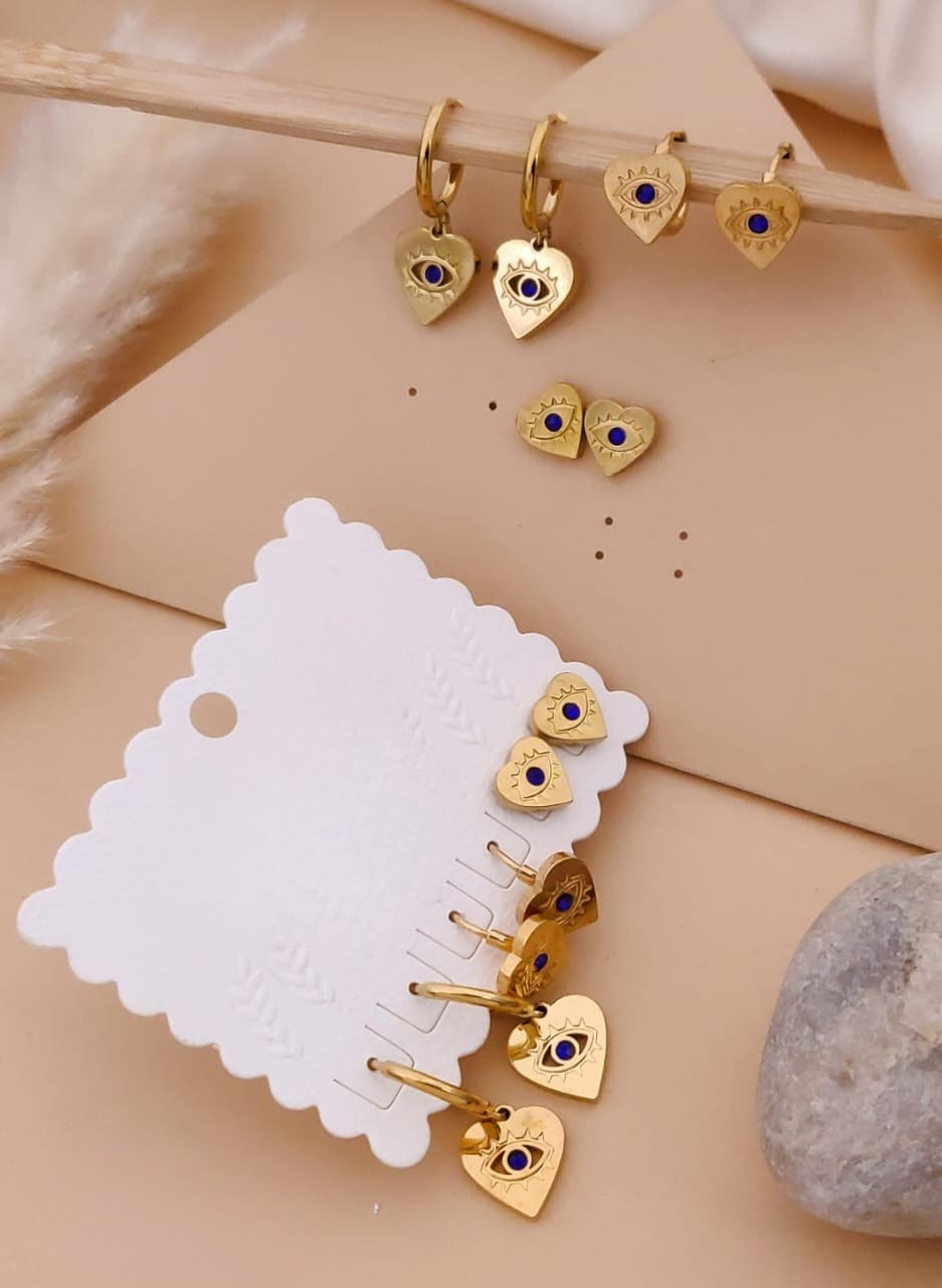 Gold Evil Eye Heart Hoop Earrings Set