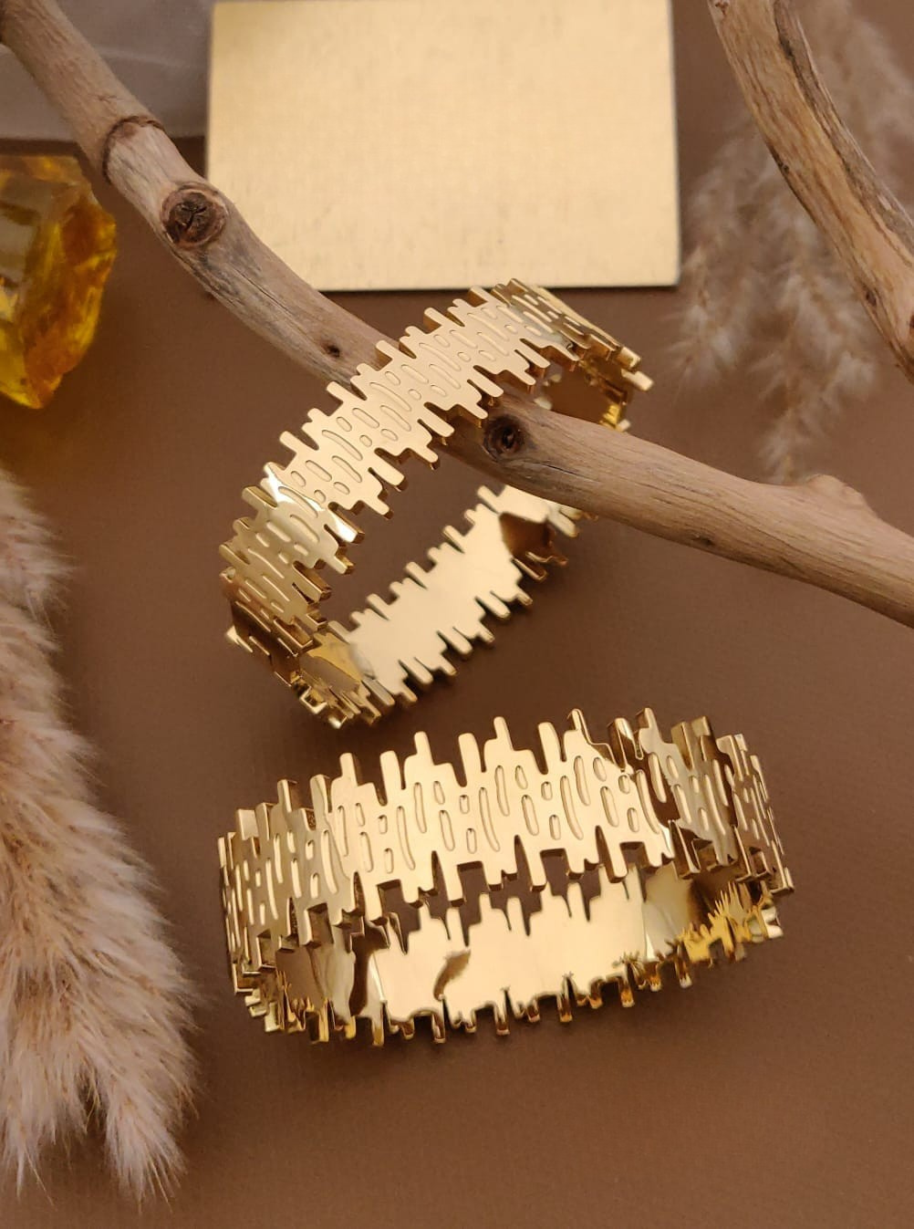 Gold Geometric Pattern Bangles