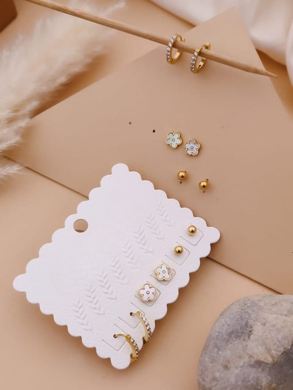 Gold Flower Stud Earring Set