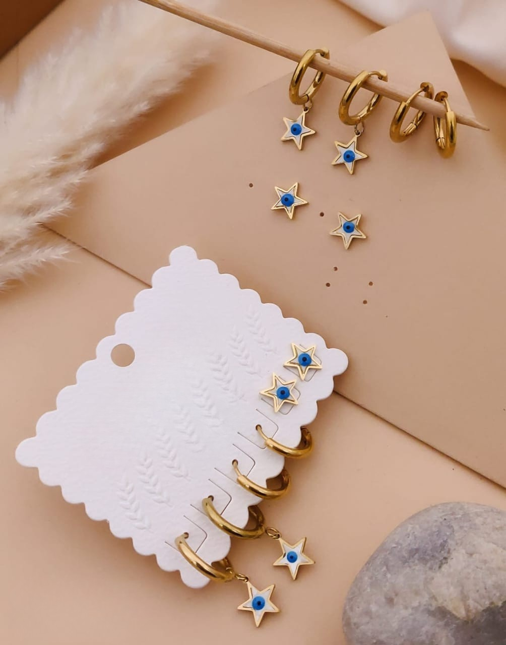 Star Charm Hoop Earrings Set