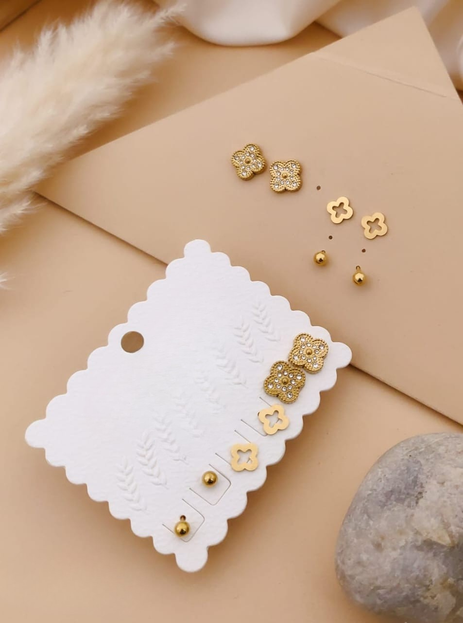 Gold Flower Stud Earring Set