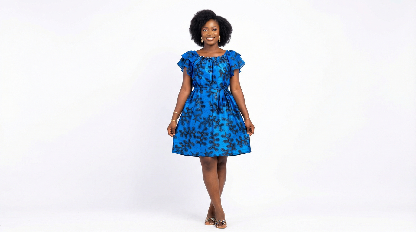 Robe courte en wax bleu