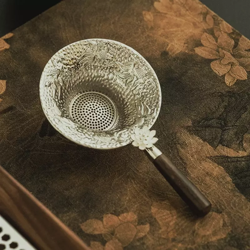 Fish in Lotus Pond-Silver-Tone Alloy Tea Strainer