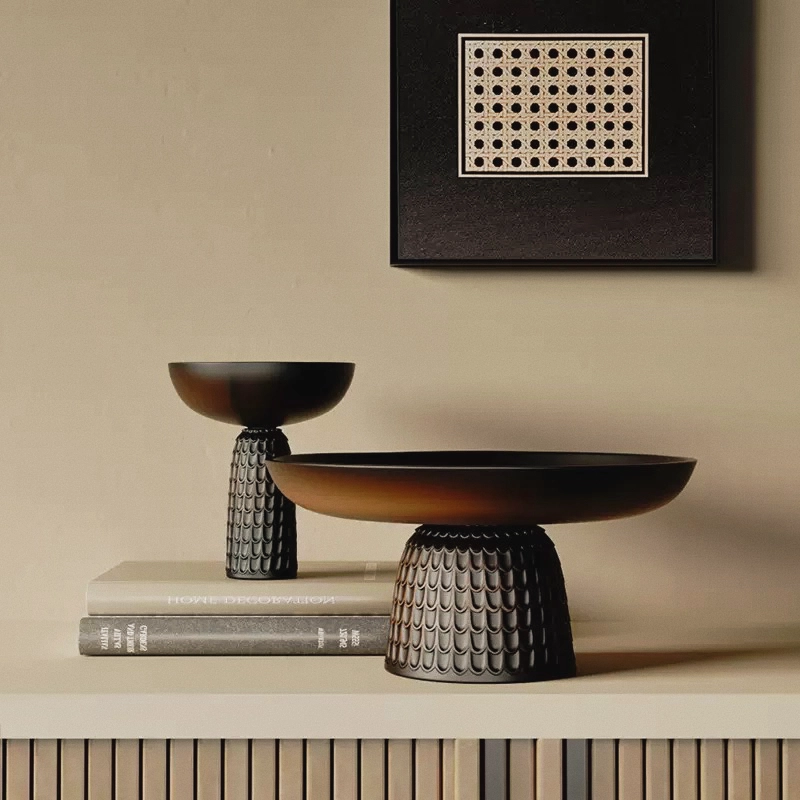 Dark Ceramic Pedestal Tray