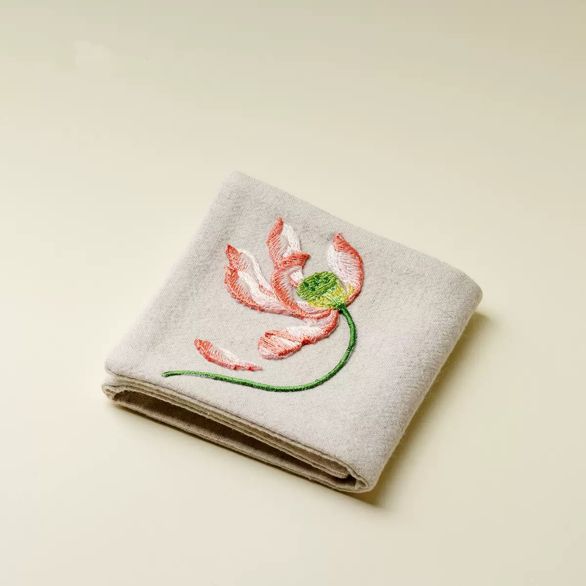 Lotus on a Mist Embroidered Cotton-Linen Tea Towel