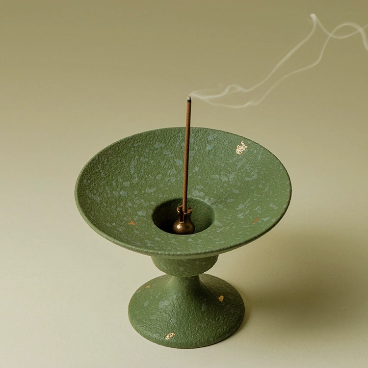 Gold-Flecked Moss Green Zen Incense Burner