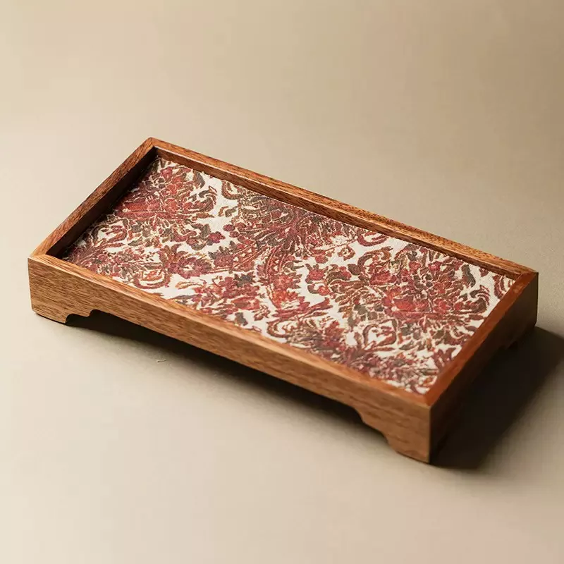 Phoenix Motif Walnut Pedestal Tea Tray