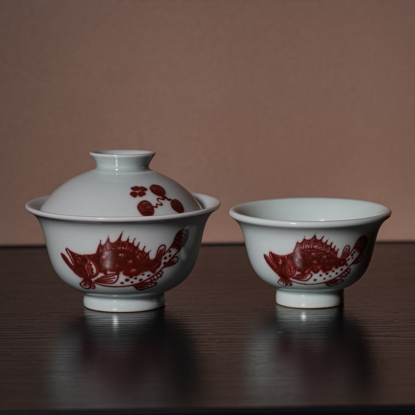 Artisanal Red Mandarin Fish Porcelain Gaiwan