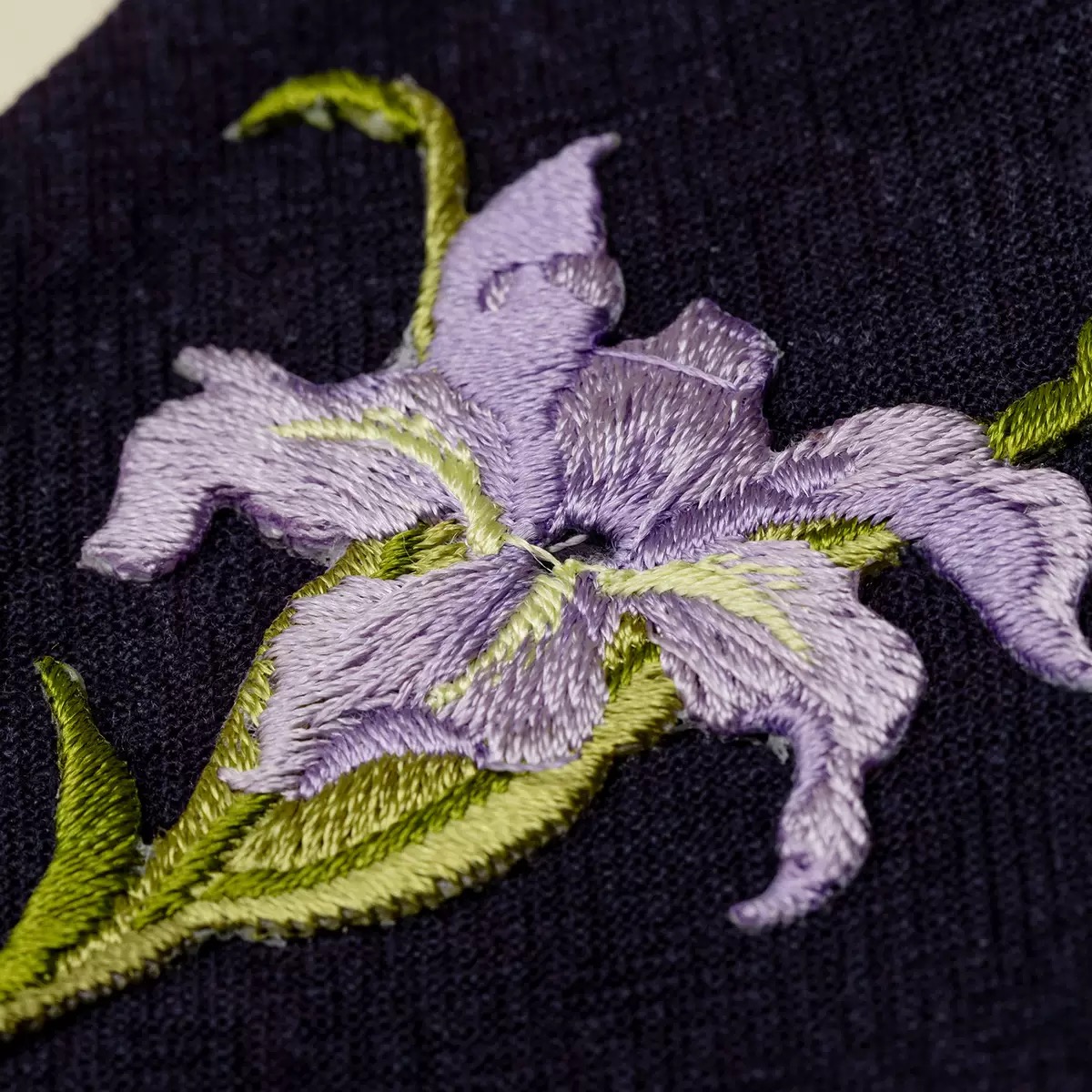 Royal Bloom Embroidered Iris Cotton-Linen Tea Towel