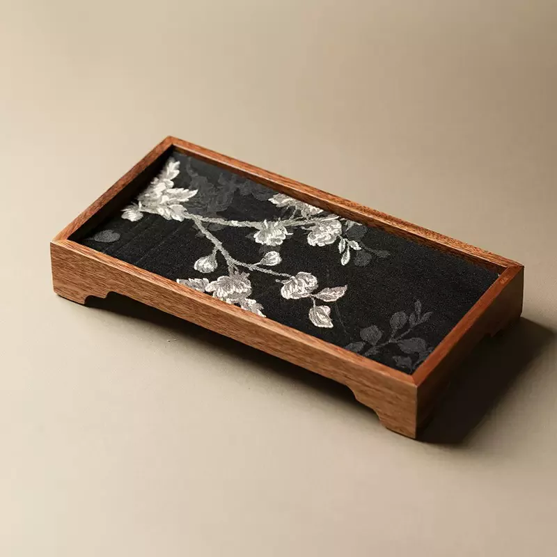 Blooming Flora Walnut Pedestal Tea Tray