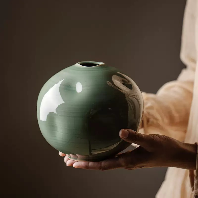 Celadon Mist Handcrafted Yue Kiln Irregular Vase