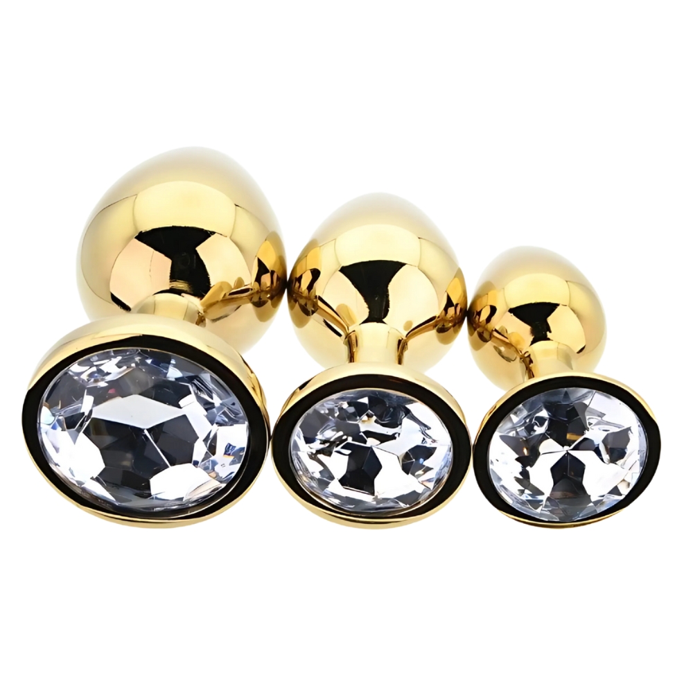 Gold Metal Anal Plug Set with Crystal Gems (3 Pieces) | Maison Velorya