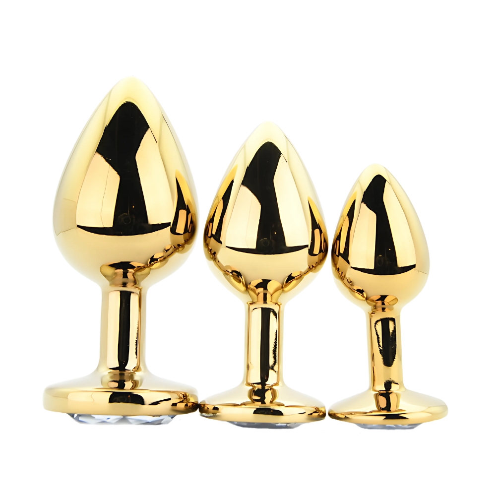 Gold Metal Anal Plug Set with Crystal Gems (3 Pieces) | Maison Velorya