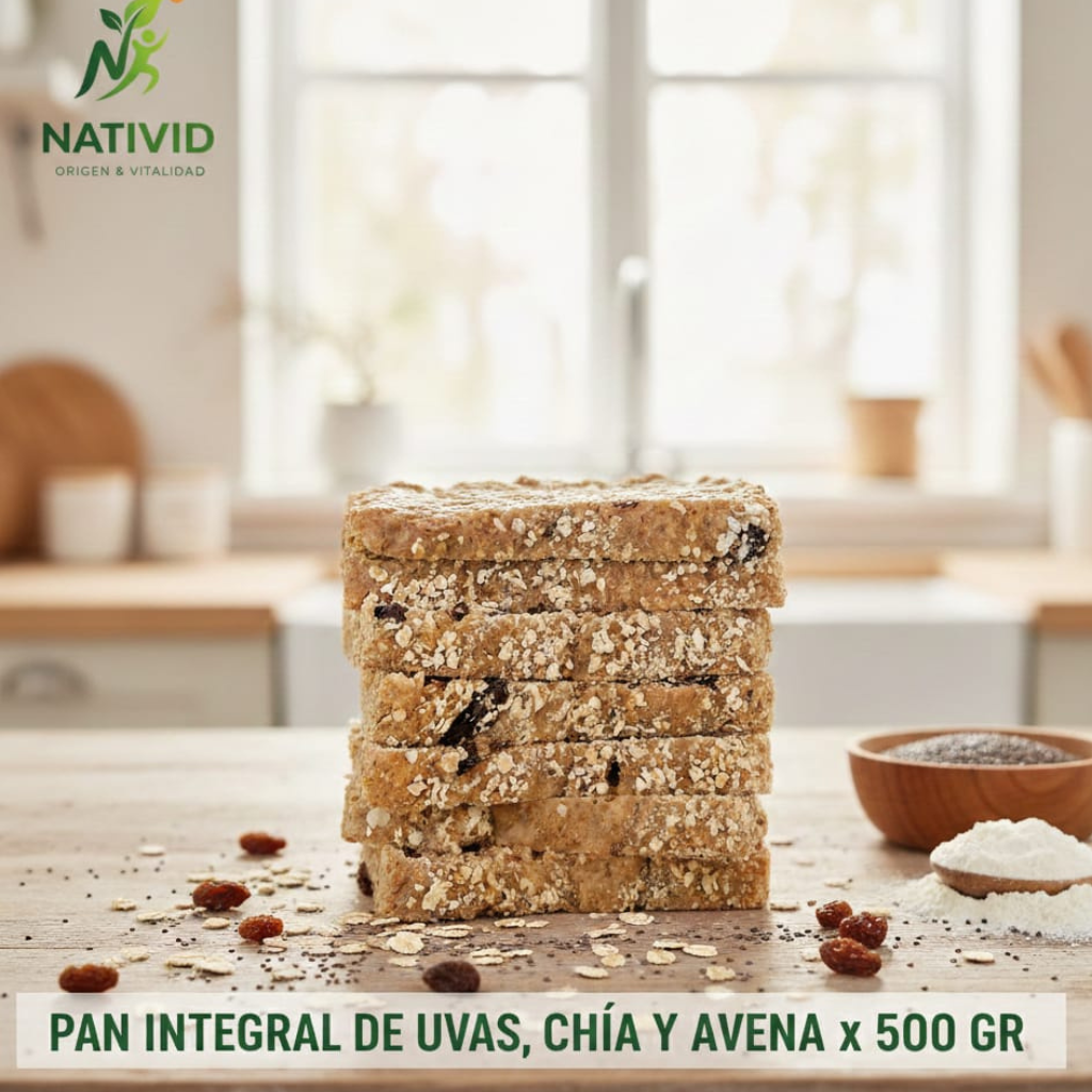 Pan Integral de Uvas, Chía y Avena 500 gr