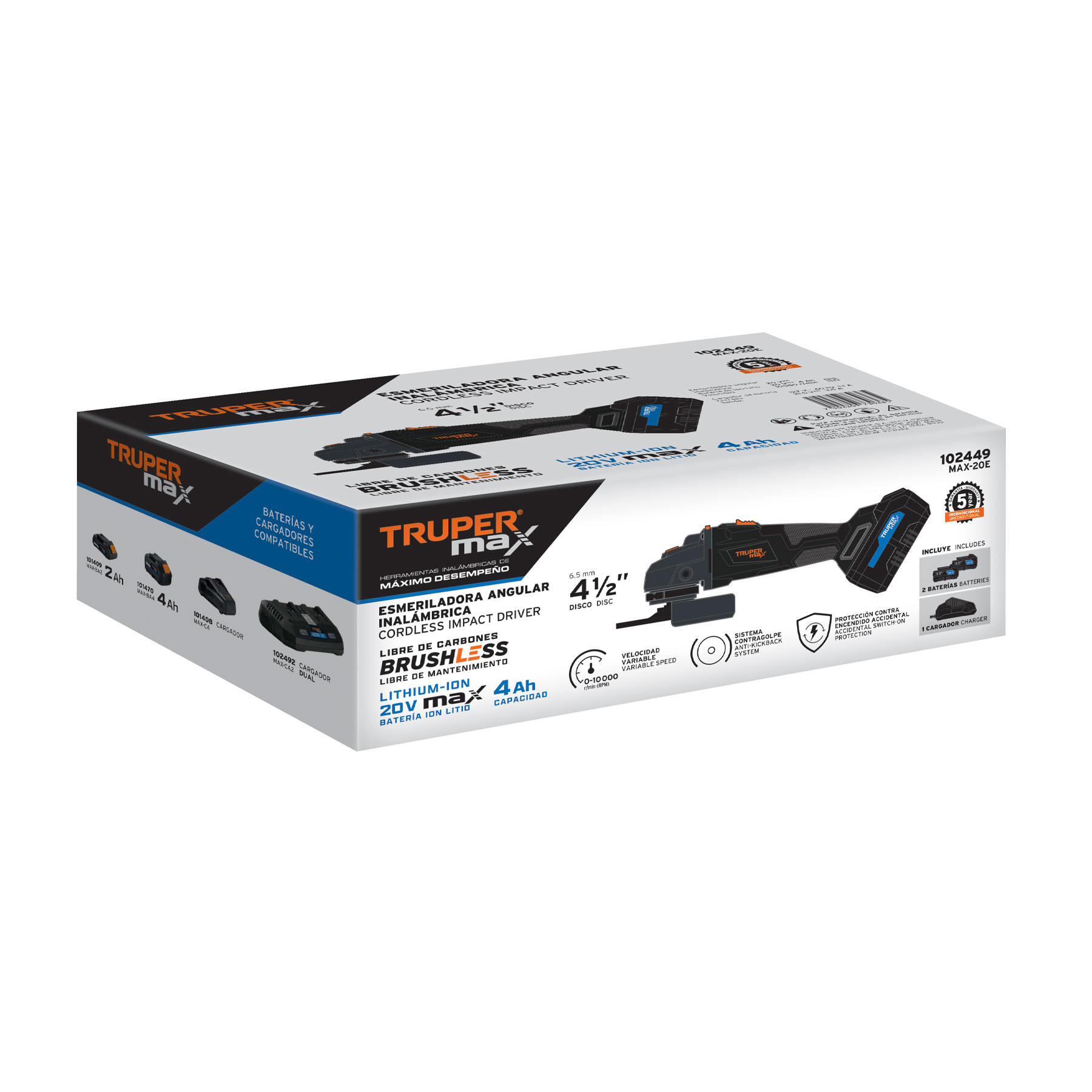 Esmeriladora Angular Inalámbrica Truper Max 102449