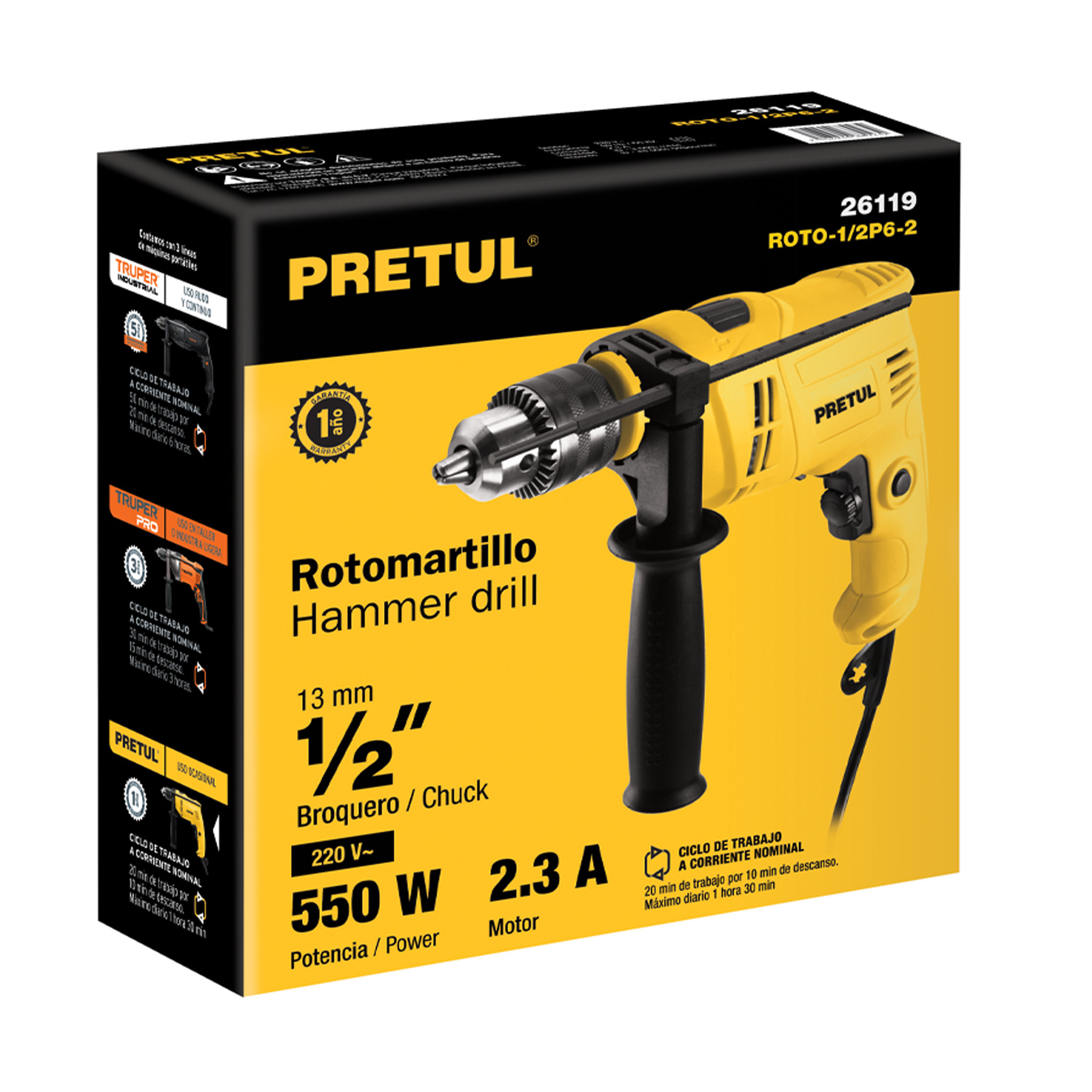 Rotomartillo Pretul 1/2" 550W  28112