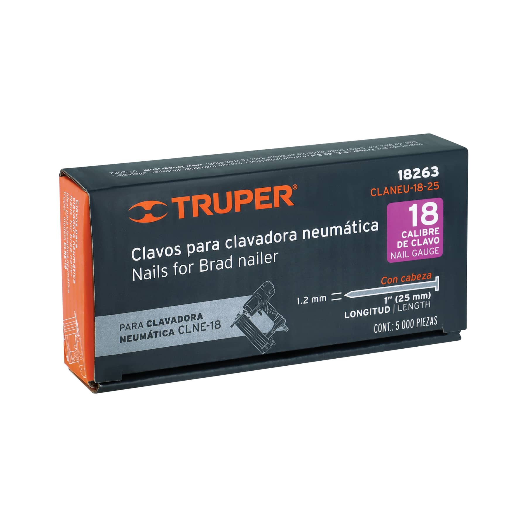 Clavos para clavadora neumática Truper 18 cal.  18263