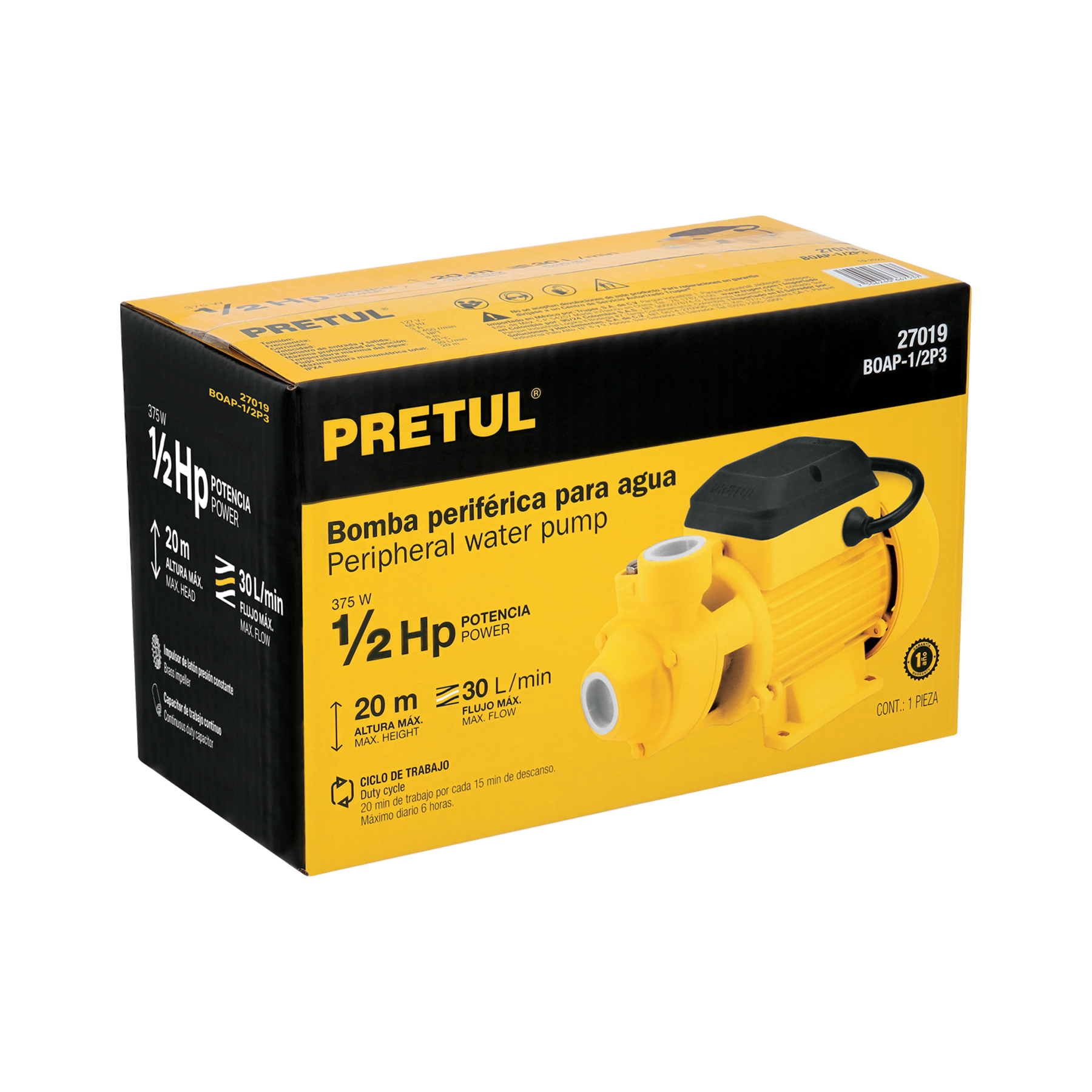 Bomba periférica para agua Pretul 1/2 HP 27019