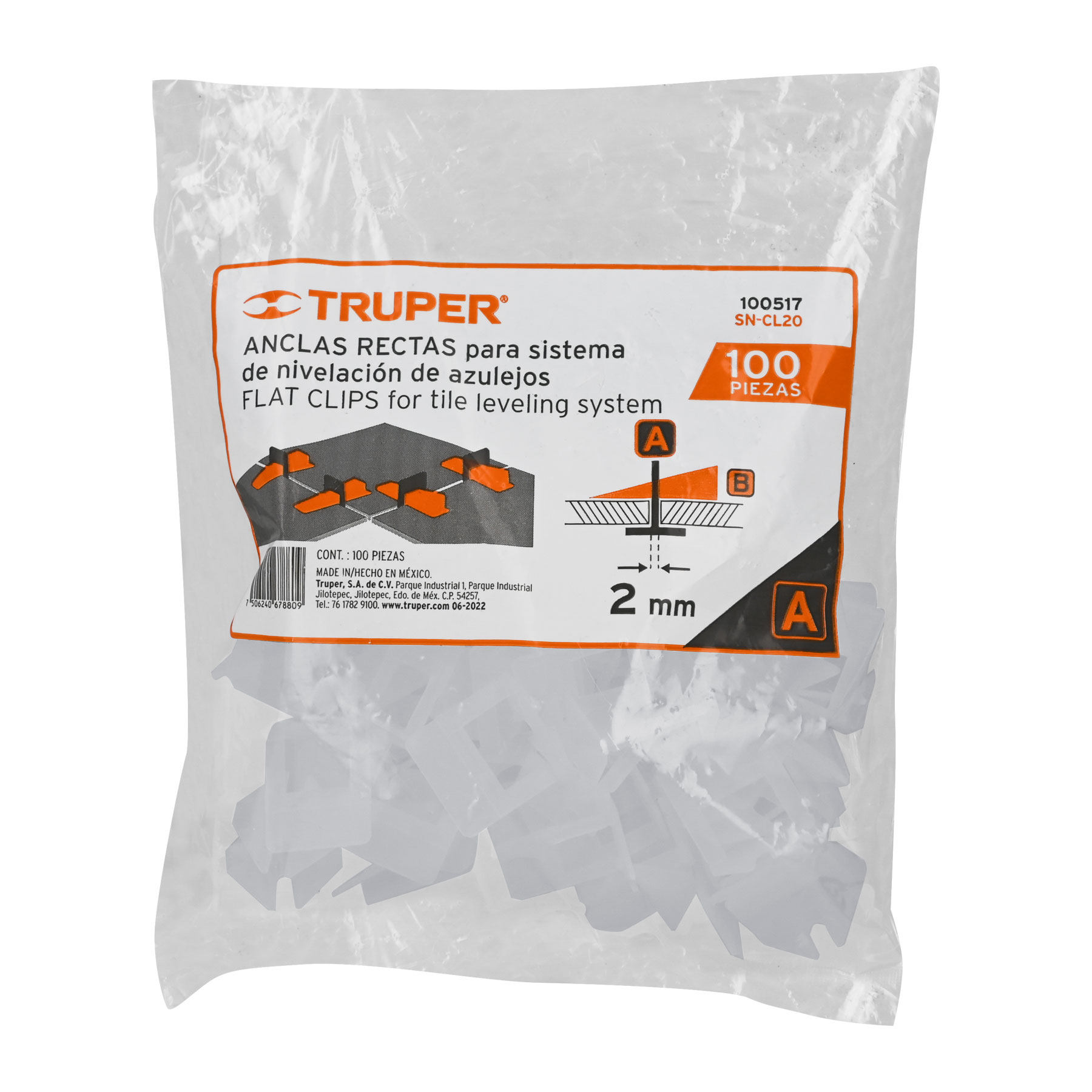 Anclas Rectas para Nivelación de Azulejos 2 mm 100 piezas  100517