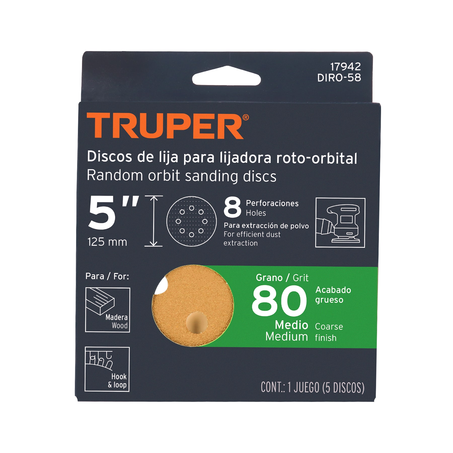 Discos de lija 5" Truper grano 80 17942