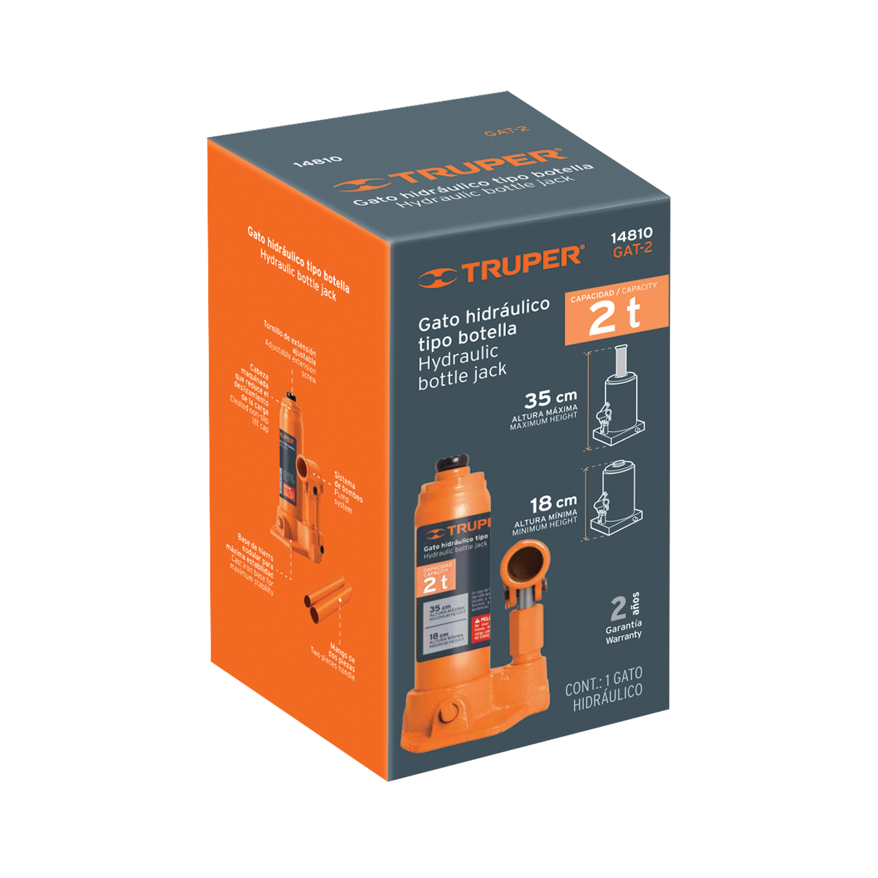 Gato hidráulico tipo botella 2T Truper  14810