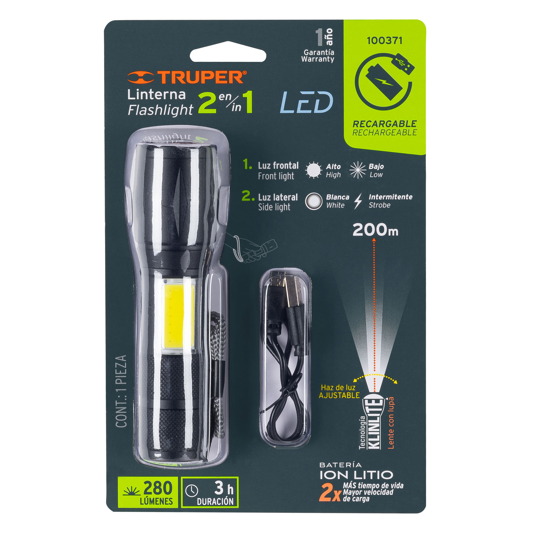Linterna 2 en 1 LED recargable 100371