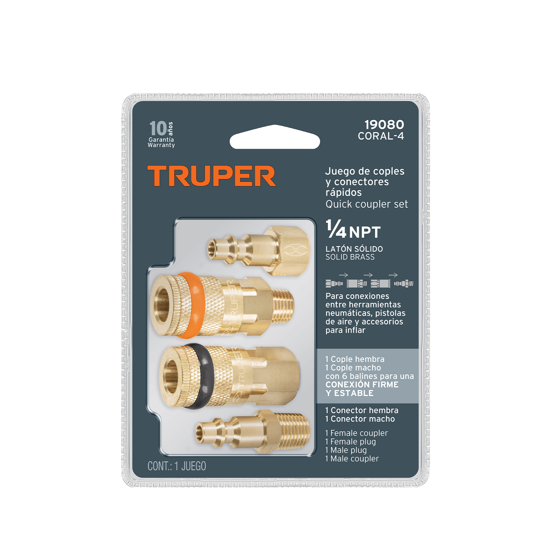 Juego de coples y conectores rápidos 1/4" NPT 19080