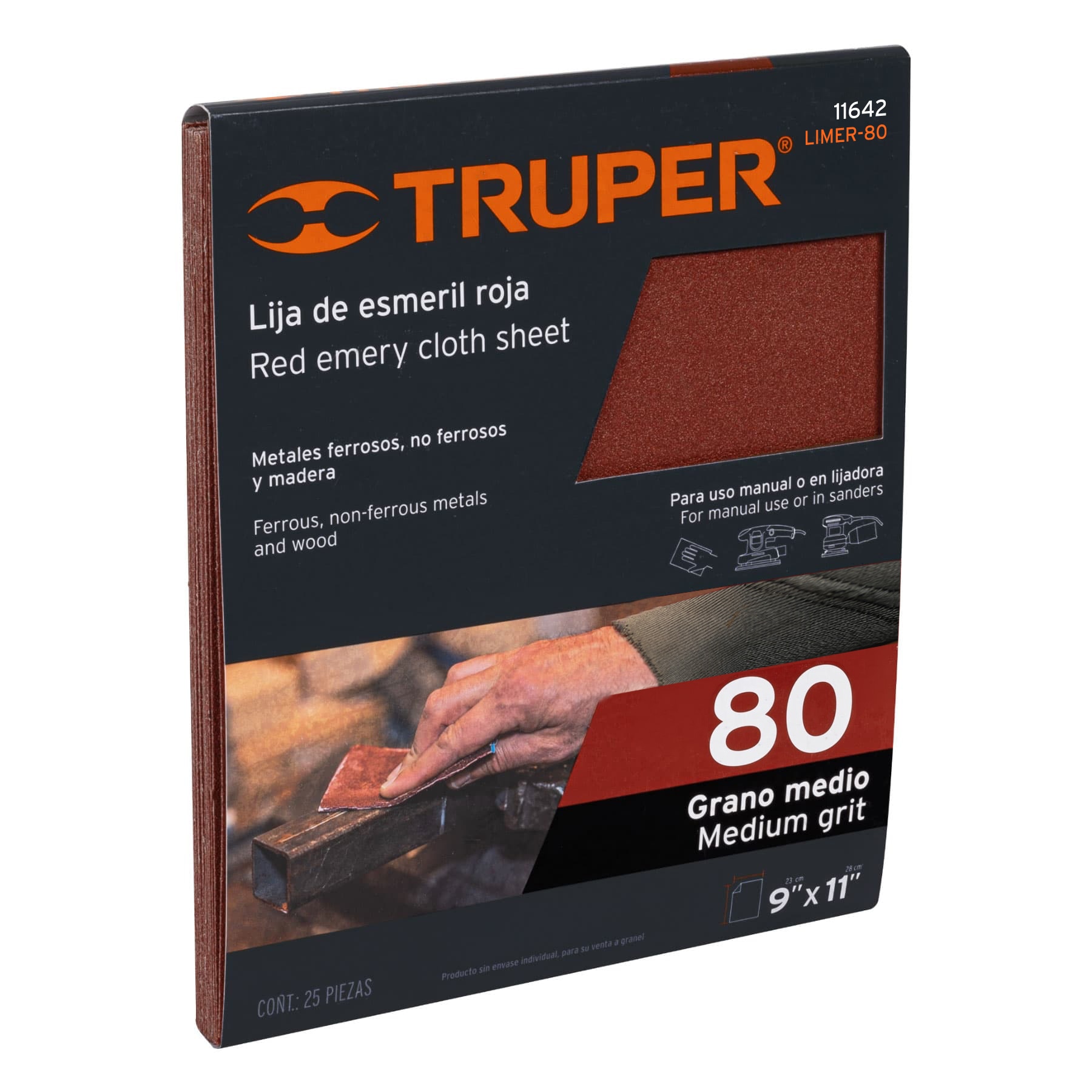 Lija de Esmeril Roja Truper 80 (1 pz) 11642