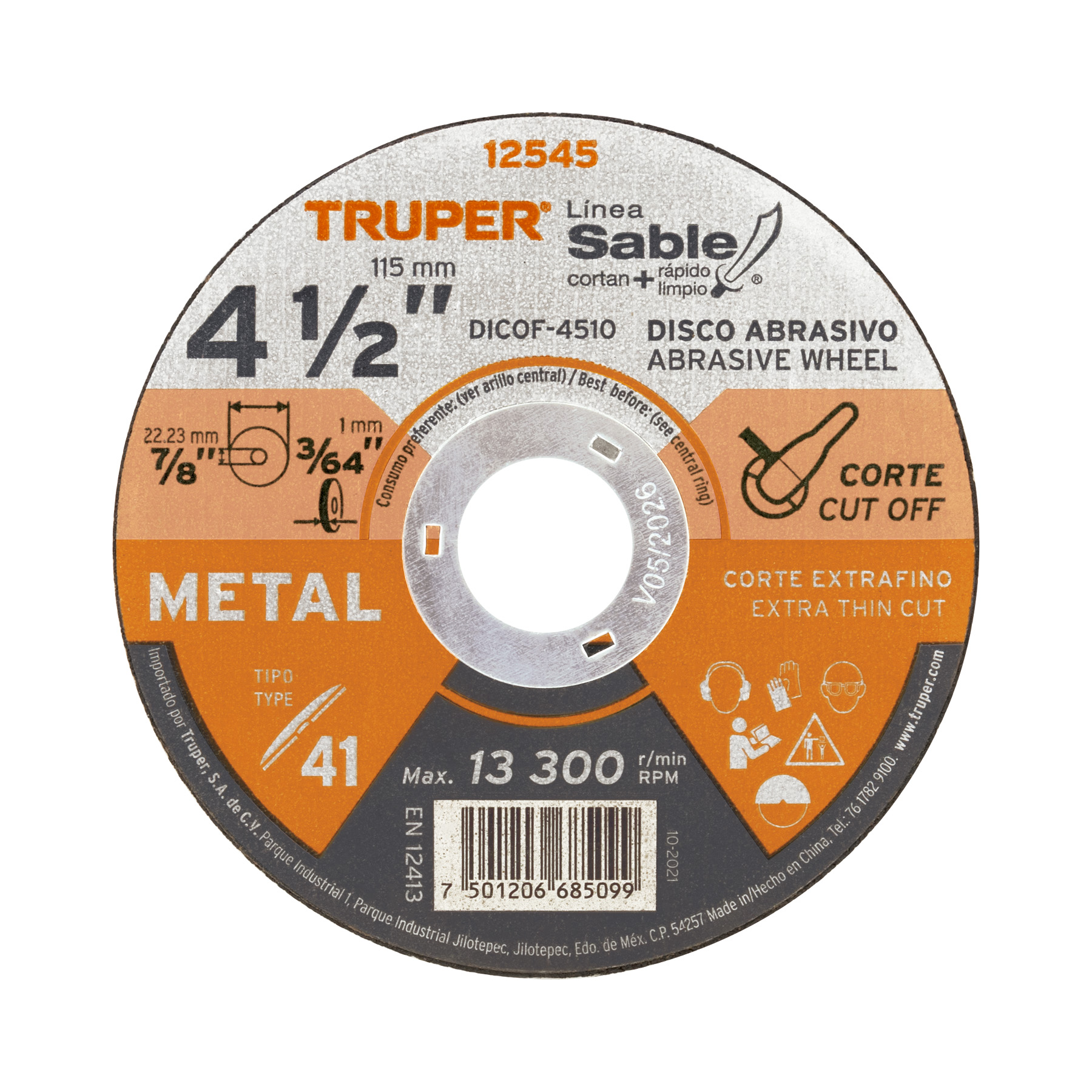 Disco corte de metal 4 1/2'' Truper 12545