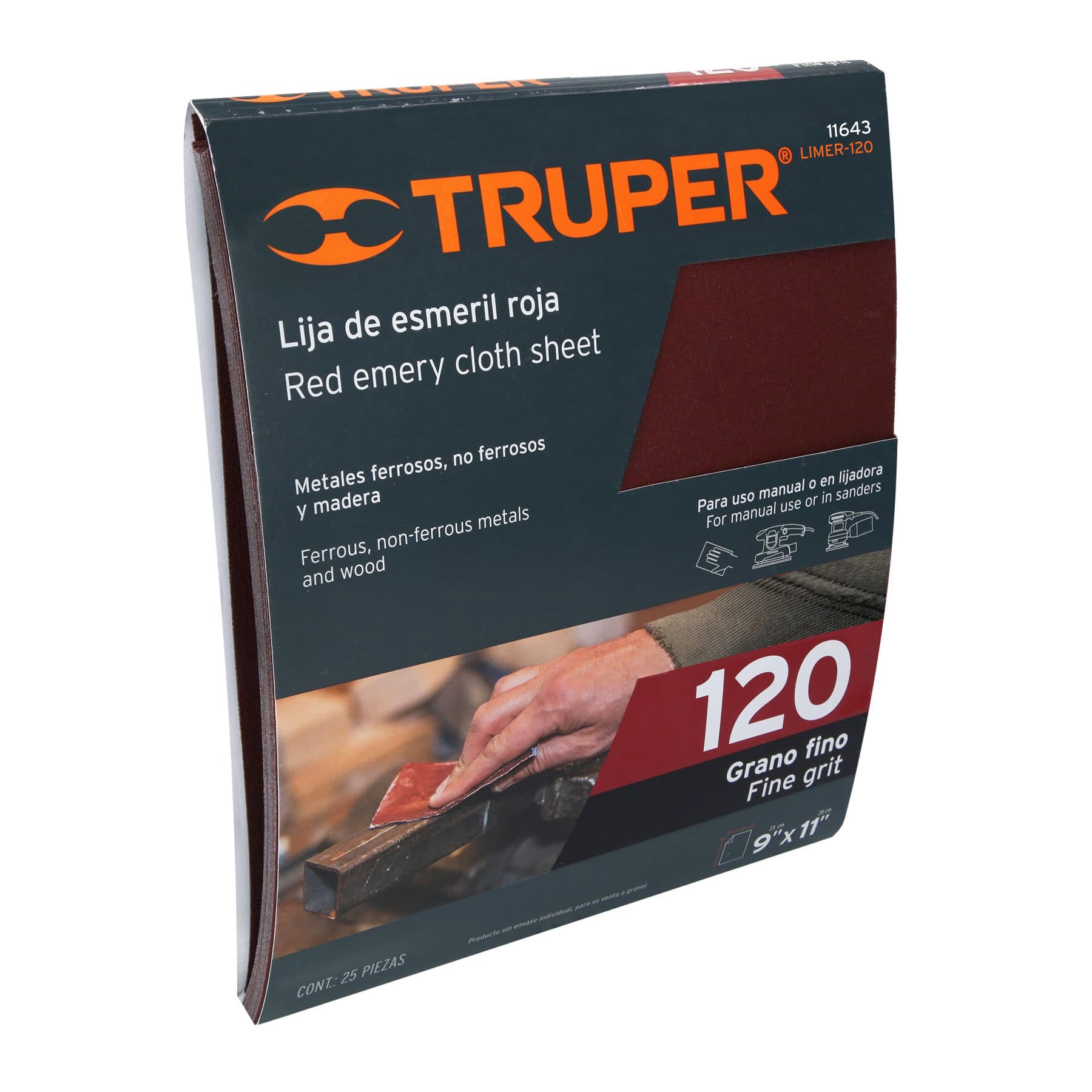 Lija de esmeril roja 120 Truper (1pz)  11643