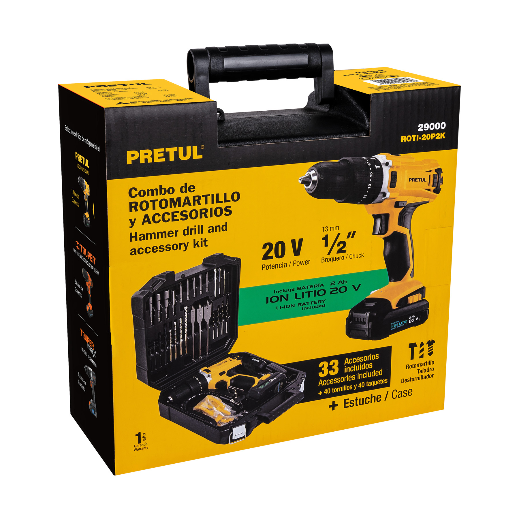 Combo de Rotomartillo y Accesorios Pretul 20V  29000