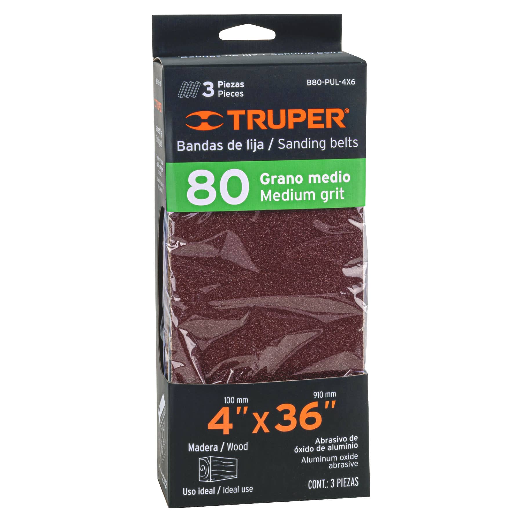 Bandas de lija Truper 80 grano medio  16171