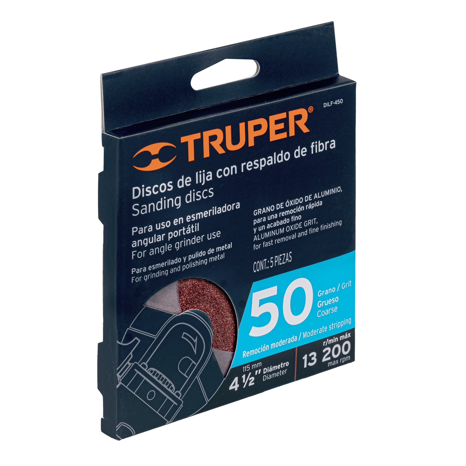 Discos de lija con respaldo de fibra Truper 50 grano  100126