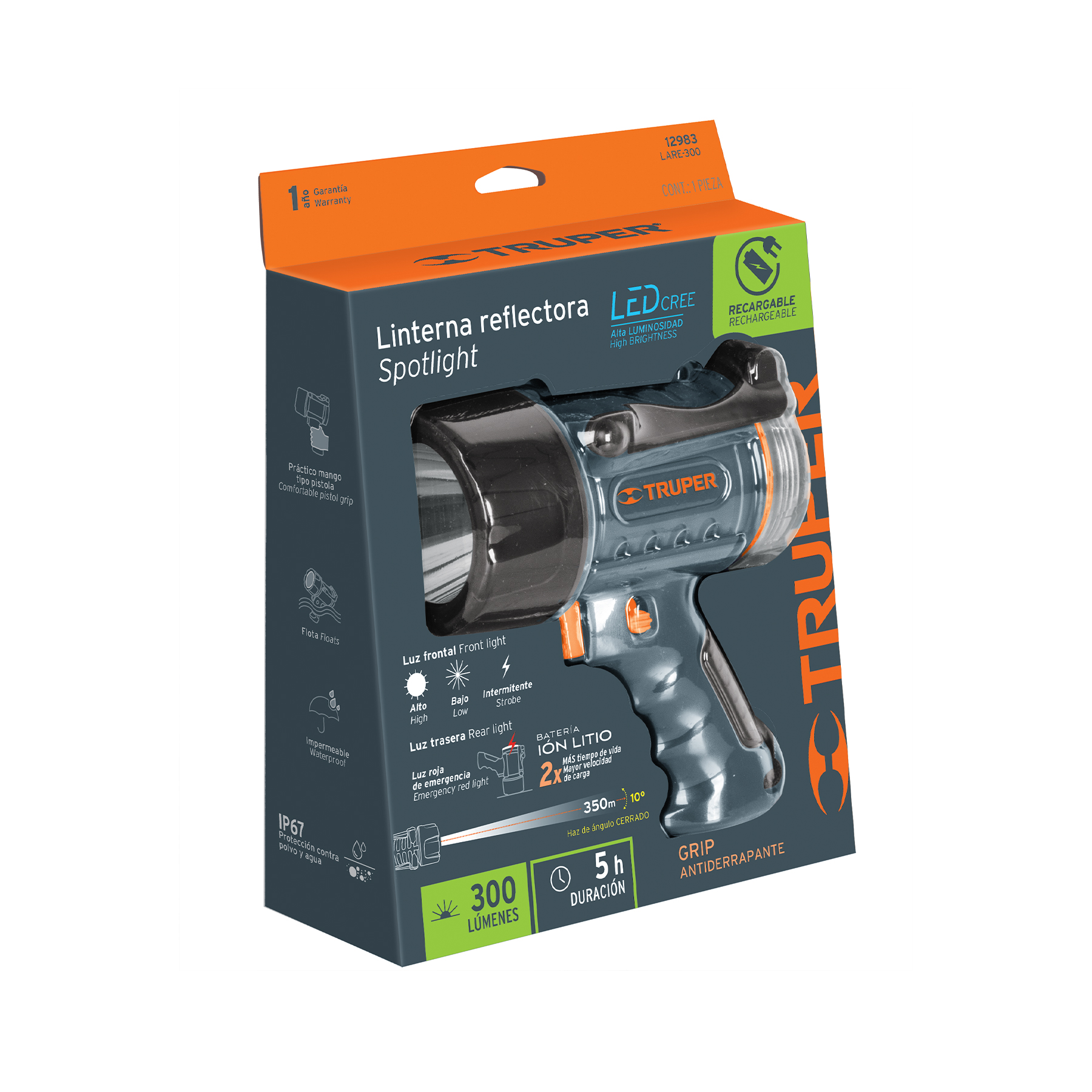 Linterna reflectora recargable Truper 12983