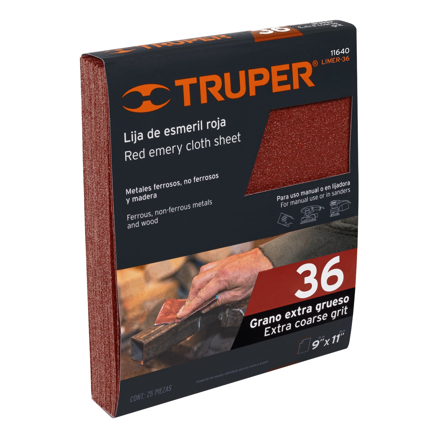 Lija de esmeril roja Truper 36 (1 pz) 11640