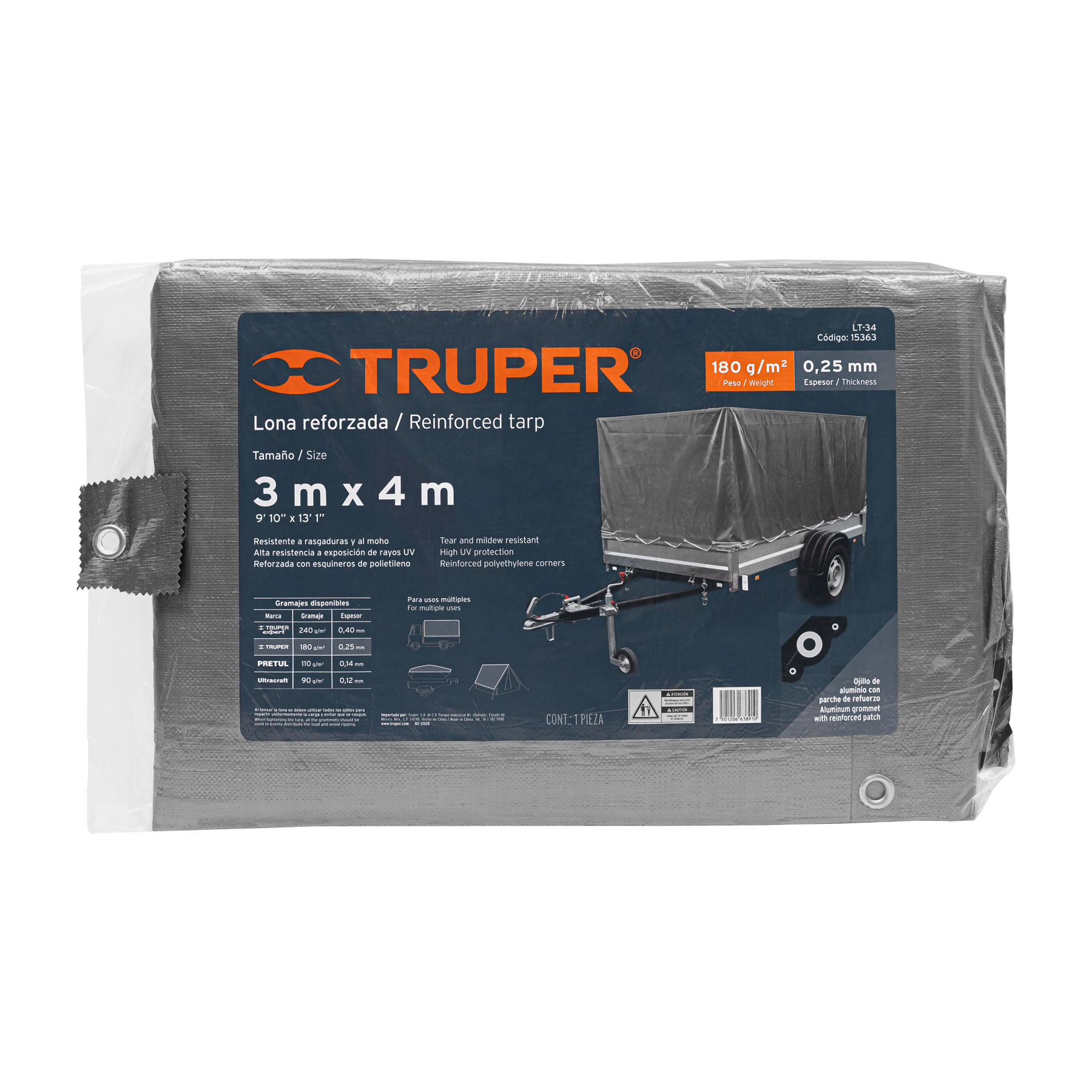 Lona reforzada Truper 3x4 m 15363