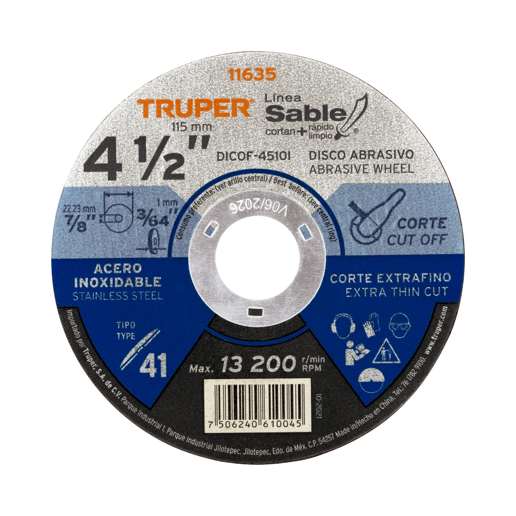 Disco abrasivo 4 1/2" para acero inoxidable  11635