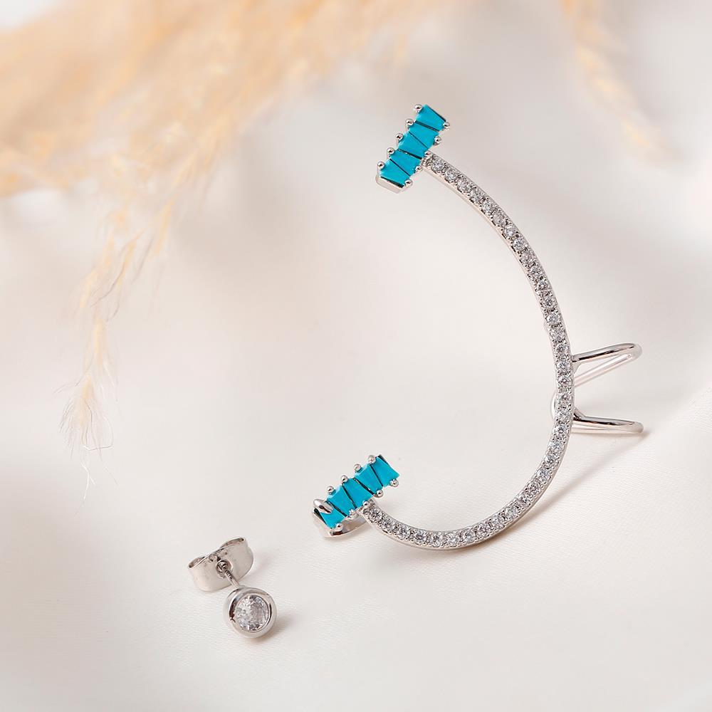 Ear cuff con brillantes y turquesa